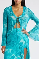 SOMETHING NEW Coco Ruffle Tie Front Top Ceramic Aopcoco Print at Nordstrom,