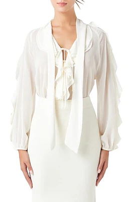 Endless Rose Sheer Chiffon Ruffle Shirt at Nordstrom,