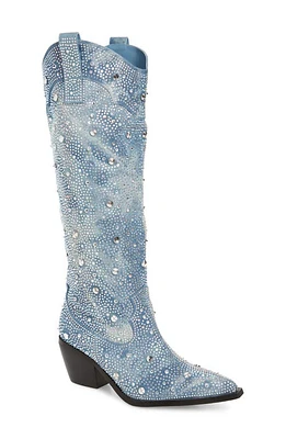 AZALEA WANG Mullins Crystal Embellished Western Boot Blue at Nordstrom,