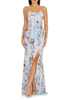 Dress the Population Kai Floral Strapless Maxi Powder Blue Multi at Nordstrom,