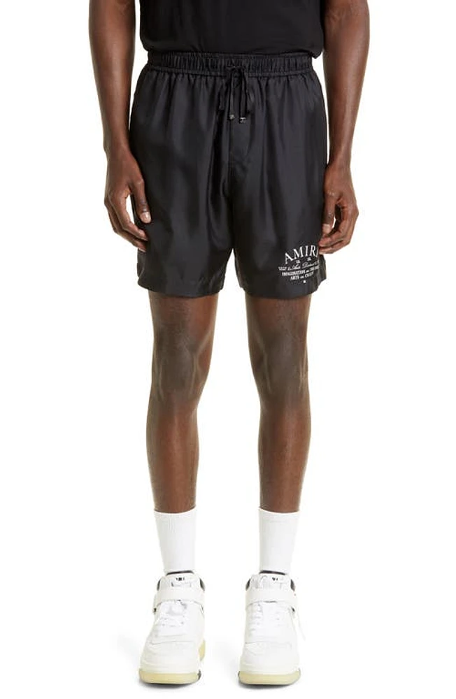 AMIRI Arts District Graphic Silk Shorts Black at Nordstrom,