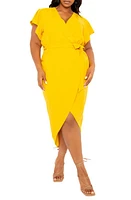 BUXOM COUTURE Flutter Sleeve High-Low Faux Wrap Dress at Nordstrom, X