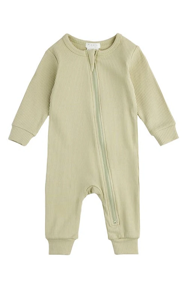 FIRSTS by Petit Lem Rib Fitted One-Piece Pajamas Lim Green Lime at Nordstrom,