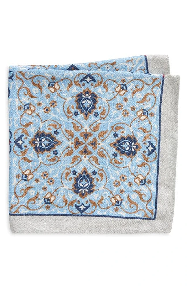 EDWARD ARMAH Arabesque & Floral Prints Reversible Silk Pocket Square in Navy at Nordstrom