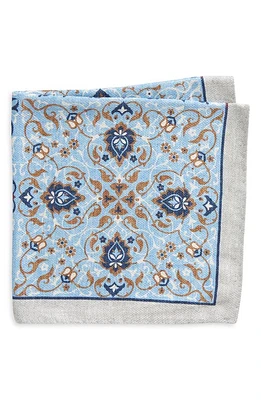 EDWARD ARMAH Arabesque & Floral Prints Reversible Silk Pocket Square in Navy at Nordstrom