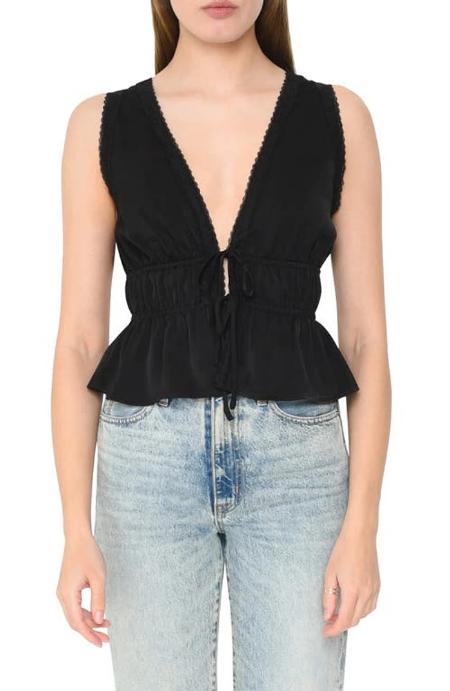 WAYF Beatrix Lace Trim Peplum Top in Black at Nordstrom, Size Small