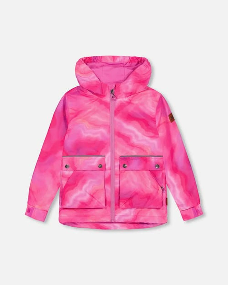 Deux Par Deux Little Girl's Hooded Parka Printed Fuchsia Marble in Printed Fuschia Marble at Nordstrom, Size 5