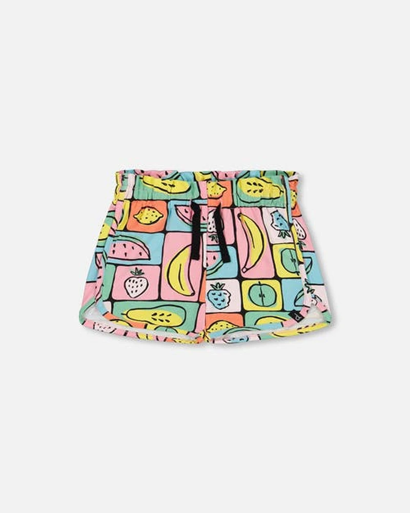 Deux Par Deux Baby Girl's Organic Cotton Jersey Short Printed Fruits Square at Nordstrom, Size 18M