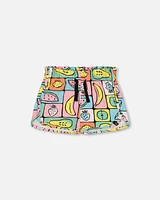 Deux Par Deux Baby Girl's Organic Cotton Jersey Short Printed Fruits Square at Nordstrom, Size 18M