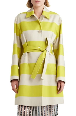 Dries Van Noten Ramblas Block Stripe Belted Cotton Coat Lime 201 at Nordstrom, Us