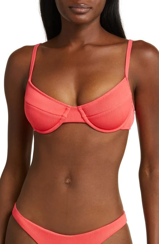 Kulani Kinis Ditzy Ribbed Underwire Bikini Top in Watermelon Rib at Nordstrom, Size X-Large