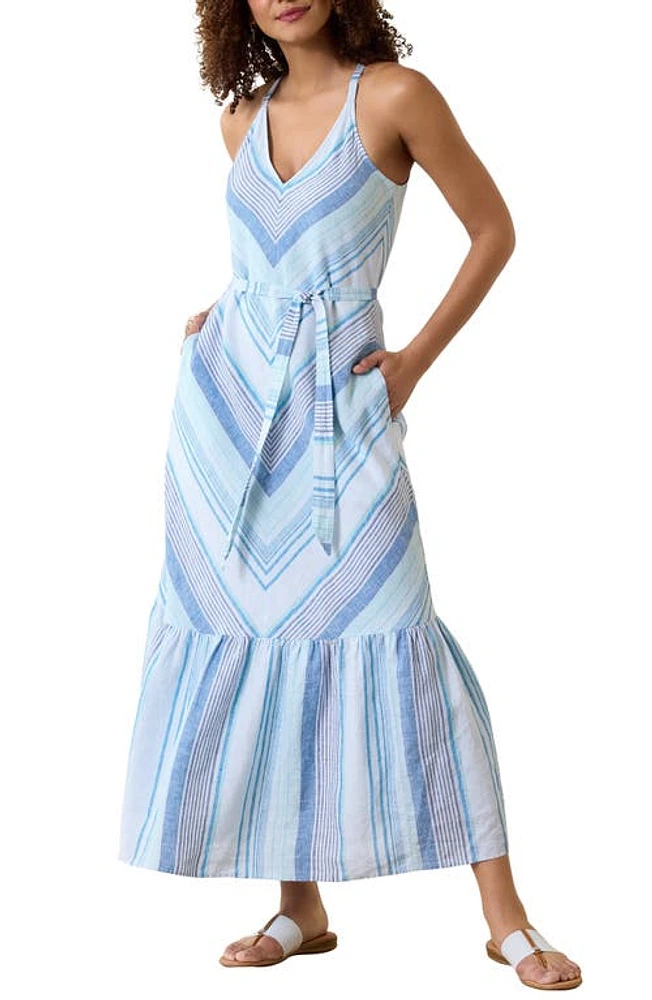 Tommy Bahama Ocean Reverie Chevron Stripe Linen Maxi Sundress Blue Canal at Nordstrom,