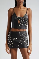 Area Star Studded Cutout Leather Crop Top Black at Nordstrom,