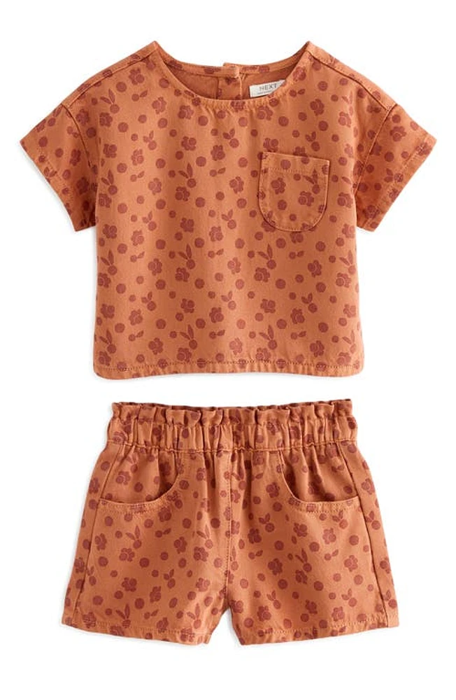 NEXT Kids' Print Short Sleeve Top & Shorts Set Rust at Nordstrom,