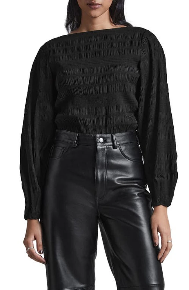 & Other Stories Shirred Bateau Neck Top Black Dark at Nordstrom, Regular