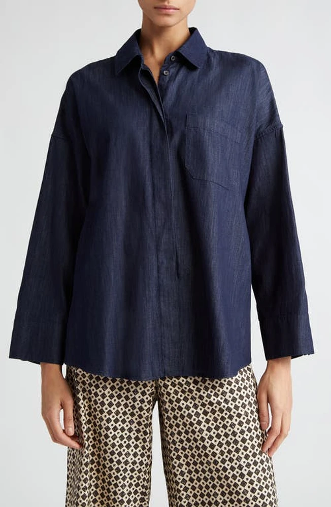 Max Mara Dioniso Cotton Denim Trapeze Shirt Midnight Blue at Nordstrom,