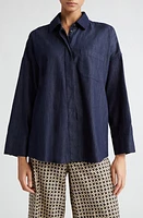 Max Mara Dioniso Cotton Denim Trapeze Shirt Midnight Blue at Nordstrom,