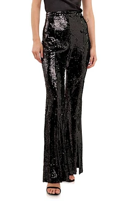 Endless Rose Sequin Slit Leg Flare Pants in Black at Nordstrom, Size Small