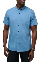 TravisMathew Across the Pond Geo Print Short Sleeve Stretch Button-Up Shirt at Nordstrom,