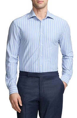 Ralph Lauren Purple Label Stripe Knit Button-Up Shirt Blue /White at Nordstrom,