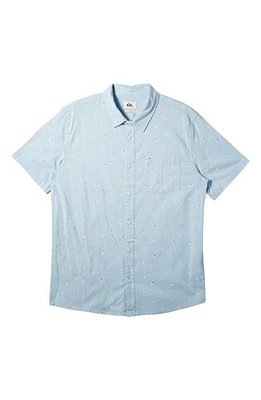 Quiksilver Kids' Minimo Floral Print Short Sleeve Organic Cotton Button-Up Shirt in Sky Blue at Nordstrom, Size Xl