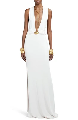 TOM FORD Plunge Neck Stretch Sable Evening Gown Pearl White at Nordstrom, Us