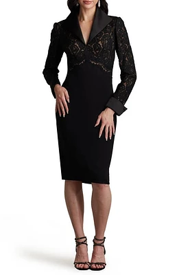 Tadashi Shoji Long Sleeve Lace & Crepe Dress Black/Nude at Nordstrom,