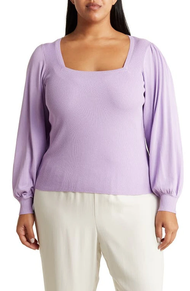 VERO MODA CURVE Glory Puff Sleeve Ribbed Sweater in Lavendula at Nordstrom, Size 1X