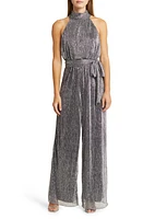 Eliza J Sequin Metallic Halter Neck Jumpsuit in Silver at Nordstrom, Size 8