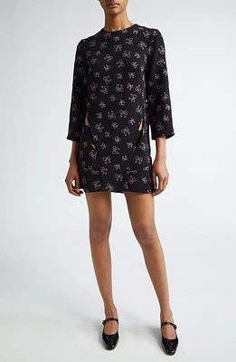 Ashley Williams Bow Long Sleeve Dress Black Crepe W. Purple Bows at Nordstrom,