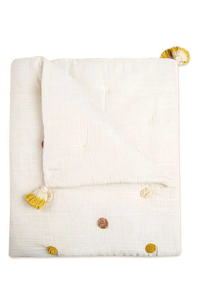 CRANE BABY Pompom Cotton Muslin Baby Blanket in /White at Nordstrom