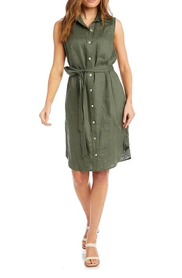 Karen Kane Tie Waist Sleeveless Shirtdress in Olive at Nordstrom, Size Large