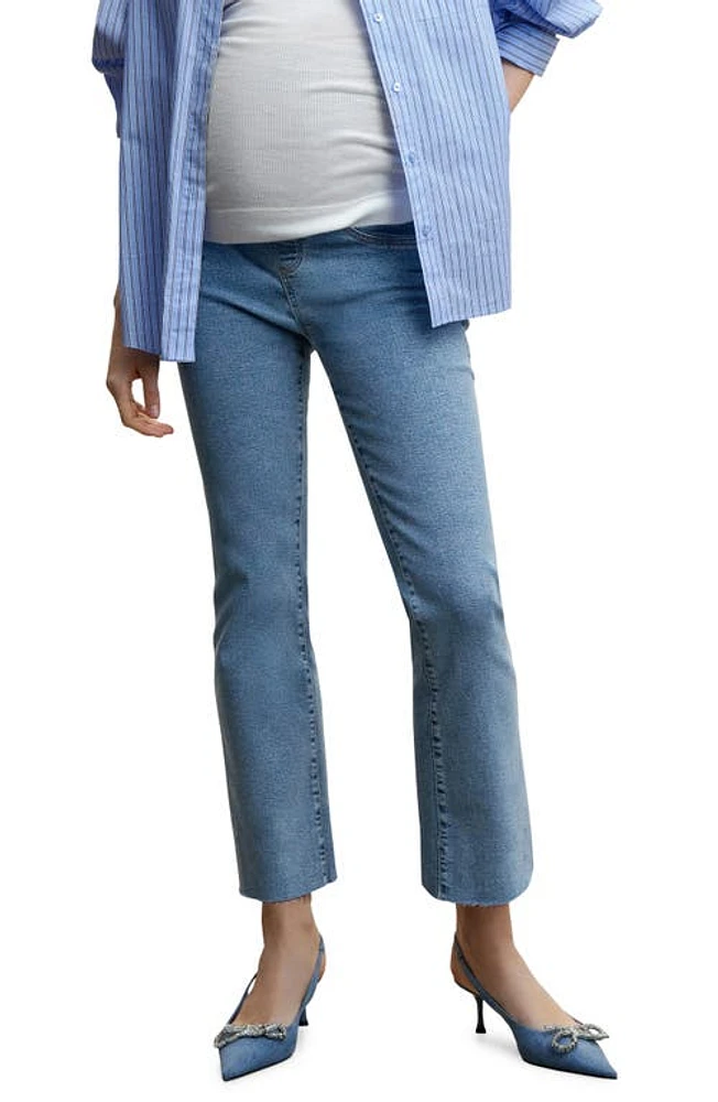 MANGO Flared Crop Maternity Jeans Medium Blue at Nordstrom,