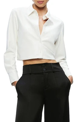 Alice + Olivia Leon Crop Faux Leather Shirt Off White at Nordstrom,