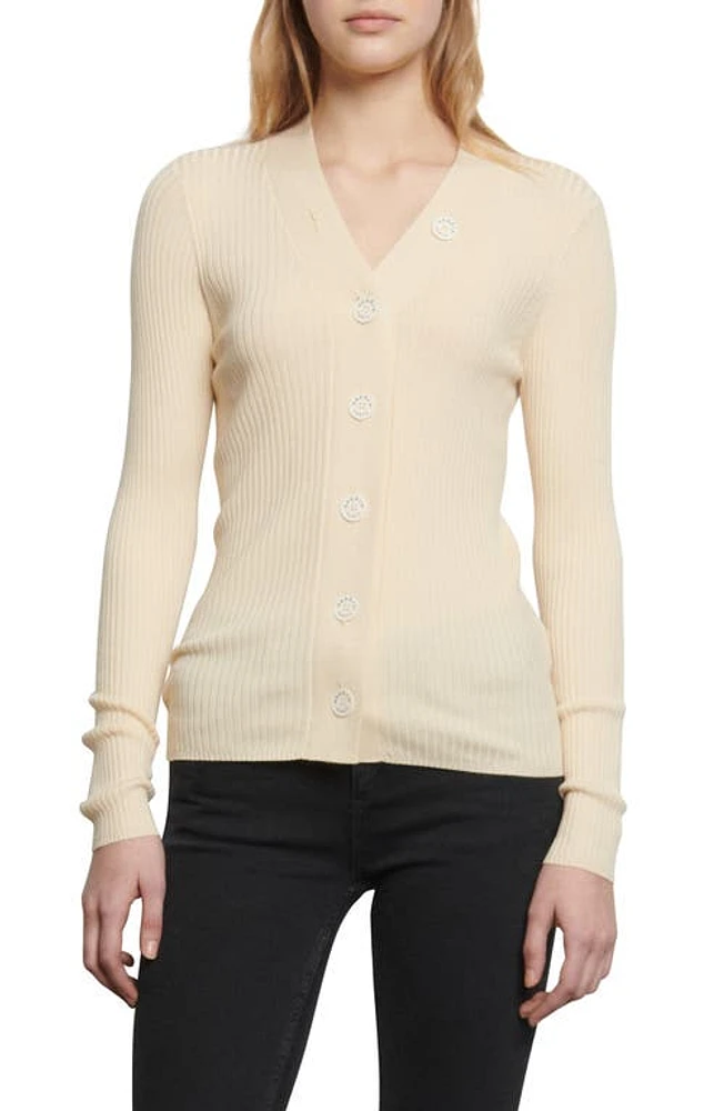 sandro Ribbed Cardigan Ecru at Nordstrom,