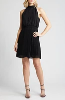 Sam Edelman Mock Neck Plissé Skirt Minidress at Nordstrom,