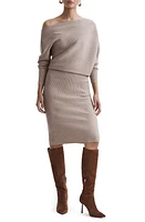 Reiss One-Shoulder Long Sleeve Rib Sweater Dress Neutral at Nordstrom,