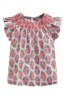 Mini Boden Kids' Metallic Floral Smocked Cotton Top Sugared Almond Pink Paisley at Nordstrom,