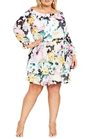 City Chic Athena Floral Off the Shoulder Long Sleeve Belted Minidress Melanie Bloom at