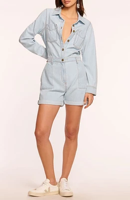 Ramy Brook Lavinia Long Sleeve Denim Romper Bleached Wash at Nordstrom,