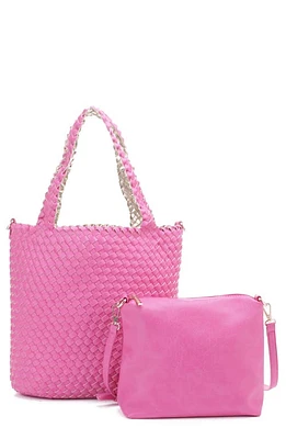 Mali + Lili Ray Woven Vegan Leather Tote & Crossbody Duo in Hot Pink at Nordstrom