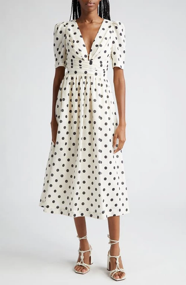 blue dress for baby girl Cream And Black Polka Dot Tie Halter Neck Midi Dress – AX Paris main image 0