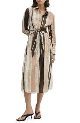 MANGO Zoey Stripe Long Sleeve Cotton Shirtdress Light Beige at Nordstrom,