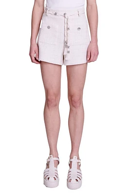 maje Illoni Belted Tweed Shorts Ecru at Nordstrom,