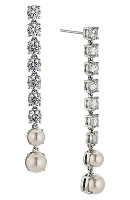 Nadri Cubic Zirconia & Imitation Pearl Linear Drop Earrings in Rhodium at Nordstrom