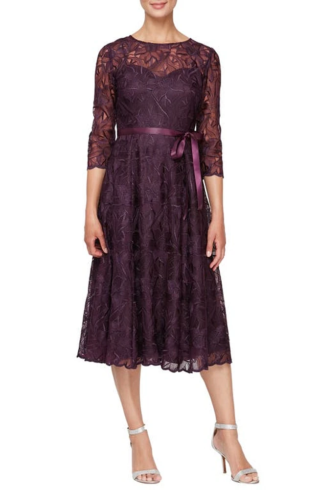 Alex Evenings Embroidered Cocktail Dress in Eggplant at Nordstrom, Size 12