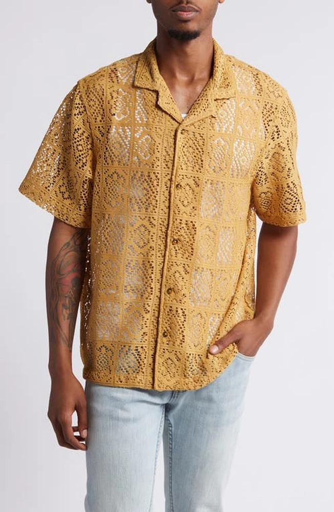 PacSun Bloom Geo Lace Camp Shirt Gold at Nordstrom,