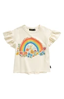 Rock Your Baby Kids' Rainbows & Flowers Flutter Sleeve T-Shirt Cream at Nordstrom,