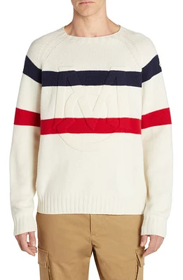 Moncler Monogram Logo Crewneck Virgin Wool & Cashmere Sweater in White at Nordstrom, Size Small