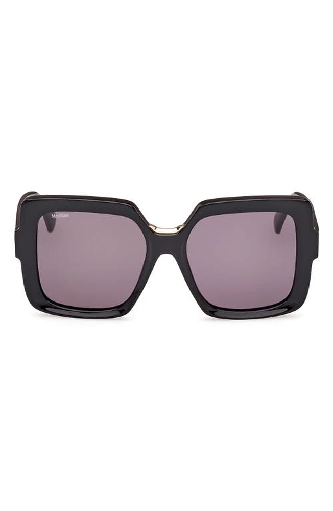 Max Mara Ernest 56mm Square Sunglasses in Shiny Black /Smoke at Nordstrom